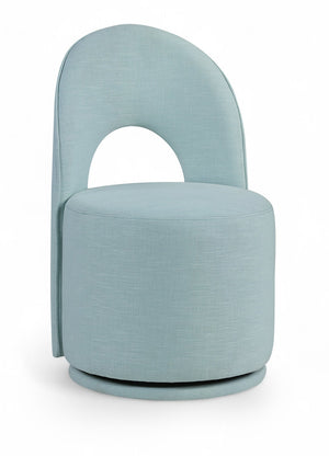 Meridian Furniture Cirelle Swivel Upholstered Dining Chair in Performance Linen Fabric for Modern Living Spaces Light Blue 11056LtBlu-C