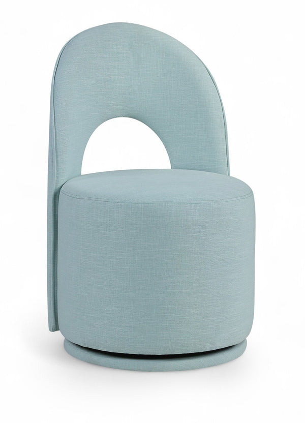 Meridian Furniture Cirelle Swivel Upholstered Dining Chair in Performance Linen Fabric for Modern Living Spaces Light Blue 11056LtBlu-C