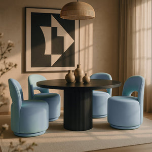 Meridian Furniture Cirelle Swivel Upholstered Dining Chair in Performance Linen Fabric for Modern Living Spaces Light Blue 11056LtBlu-C