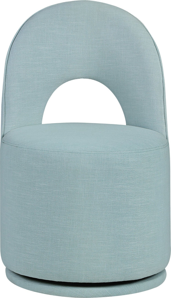 Meridian Furniture Cirelle Swivel Upholstered Dining Chair in Performance Linen Fabric for Modern Living Spaces Light Blue 11056LtBlu-C