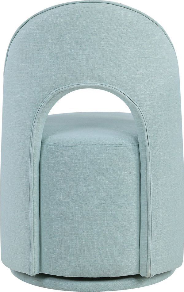 Meridian Furniture Cirelle Swivel Upholstered Dining Chair in Performance Linen Fabric for Modern Living Spaces Light Blue 11056LtBlu-C