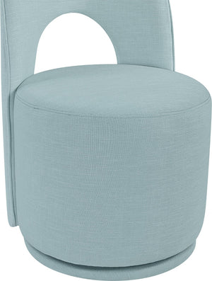 Meridian Furniture Cirelle Swivel Upholstered Dining Chair in Performance Linen Fabric for Modern Living Spaces Light Blue 11056LtBlu-C