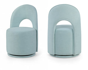 Meridian Furniture Cirelle Swivel Upholstered Dining Chair in Performance Linen Fabric for Modern Living Spaces Light Blue 11056LtBlu-C