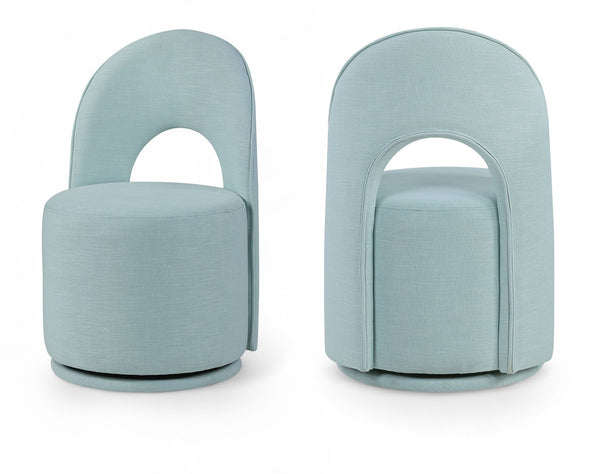 Meridian Furniture Cirelle Swivel Upholstered Dining Chair in Performance Linen Fabric for Modern Living Spaces Light Blue 11056LtBlu-C
