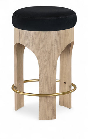 Meridian Furniture Bocceli Art Deco Velvet Counter Stool with Brushed Gold Footrest and Sculpted Wood Frame Black A 11057Black-C