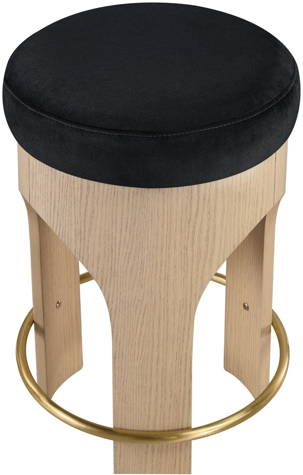 Meridian Furniture Bocceli Art Deco Velvet Counter Stool with Brushed Gold Footrest and Sculpted Wood Frame Black A 11057Black-C
