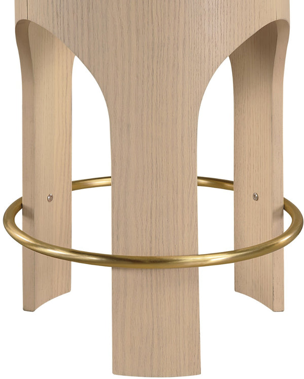 Meridian Furniture Bocceli Art Deco Velvet Counter Stool with Brushed Gold Footrest and Sculpted Wood Frame Brown A 11057Brown-C