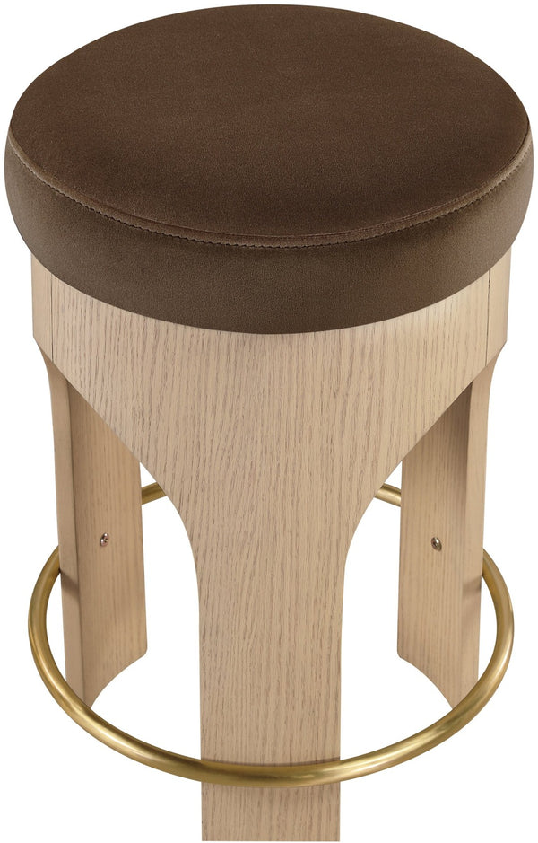 Meridian Furniture Bocceli Art Deco Velvet Counter Stool with Brushed Gold Footrest and Sculpted Wood Frame Brown A 11057Brown-C
