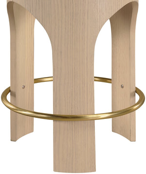 Meridian Furniture Bocceli Art Deco Velvet Counter Stool with Brushed Gold Footrest and Sculpted Wood Frame Cream A 11057Cream-C