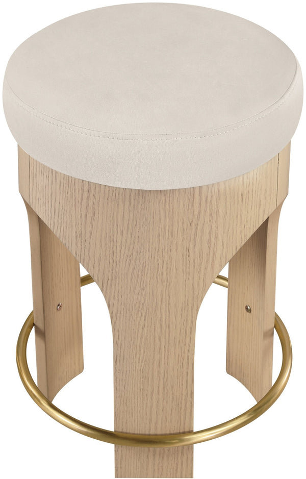 Meridian Furniture Bocceli Art Deco Velvet Counter Stool with Brushed Gold Footrest and Sculpted Wood Frame Cream A 11057Cream-C