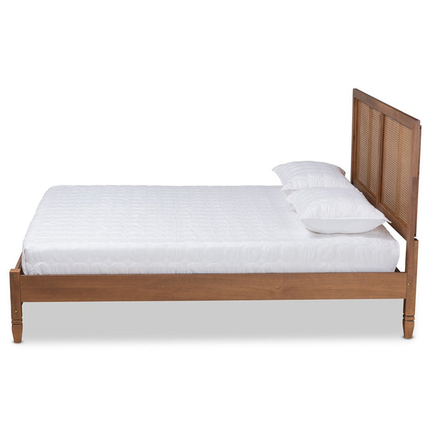 Baxton Studio Baxton Studio Queen Size Platform Bed - Mid-Century Modern Walnut Wood & Rattan Design for Style MG-0021-4-Walnut-Queen