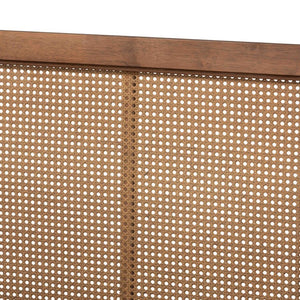 Baxton Studio Baxton Studio Queen Size Platform Bed - Mid-Century Modern Walnut Wood & Rattan Design for Style MG-0021-4-Walnut-Queen