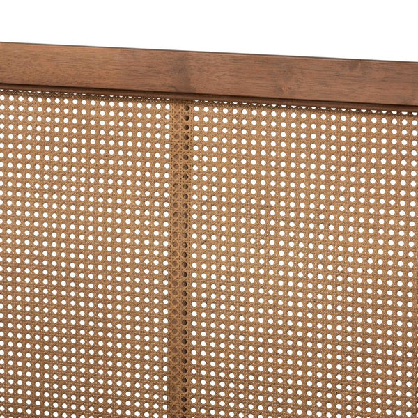 Baxton Studio Baxton Studio Queen Size Platform Bed - Mid-Century Modern Walnut Wood & Rattan Design for Style MG-0021-4-Walnut-Queen