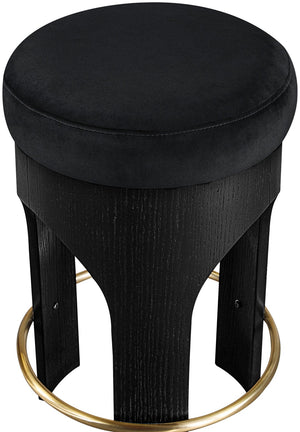 Meridian Furniture Bocceli Art Deco Velvet Counter Stool with Brushed Gold Footrest and Sculpted Wood Frame Black B 11058Black-C