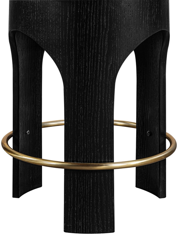 Meridian Furniture Bocceli Art Deco Velvet Counter Stool with Brushed Gold Footrest and Sculpted Wood Frame Cream B 11058Cream-C