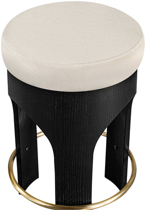 Meridian Furniture Bocceli Art Deco Velvet Counter Stool with Brushed Gold Footrest and Sculpted Wood Frame Cream B 11058Cream-C