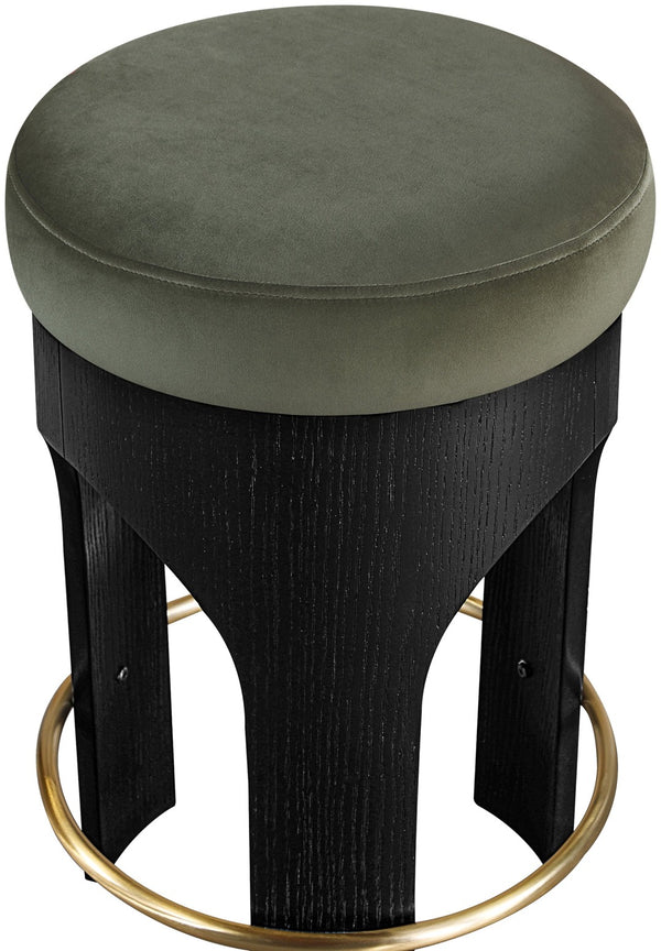 Meridian Furniture Bocceli Art Deco Velvet Counter Stool with Brushed Gold Footrest and Sculpted Wood Frame Green B 11058Green-C
