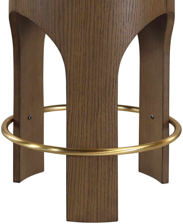 Meridian Furniture Bocceli Art Deco Velvet Counter Stool with Brushed Gold Footrest and Sculpted Wood Frame Beige C 11059Beige-C