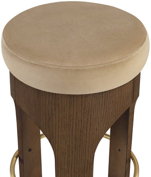 Meridian Furniture Bocceli Art Deco Velvet Counter Stool with Brushed Gold Footrest and Sculpted Wood Frame Beige C 11059Beige-C