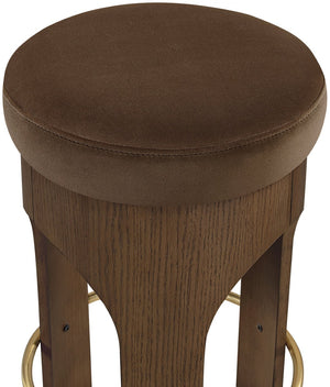 Meridian Furniture Bocceli Art Deco Velvet Counter Stool with Brushed Gold Footrest and Sculpted Wood Frame Brown C 11059Brown-C