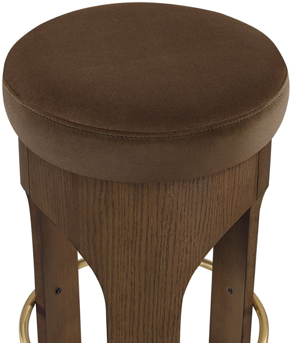 Meridian Furniture Bocceli Art Deco Velvet Counter Stool with Brushed Gold Footrest and Sculpted Wood Frame Brown C 11059Brown-C