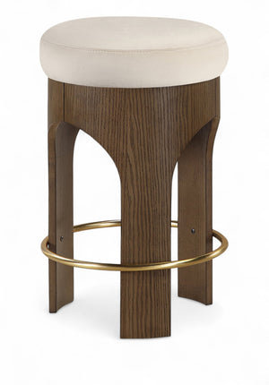 Meridian Furniture Bocceli Art Deco Velvet Counter Stool with Brushed Gold Footrest and Sculpted Wood Frame Cream C 11059Cream-C