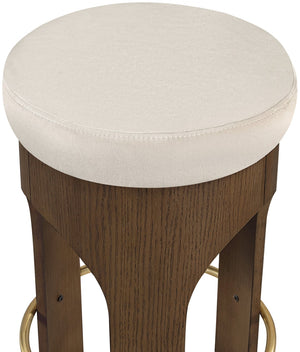 Meridian Furniture Bocceli Art Deco Velvet Counter Stool with Brushed Gold Footrest and Sculpted Wood Frame Cream C 11059Cream-C