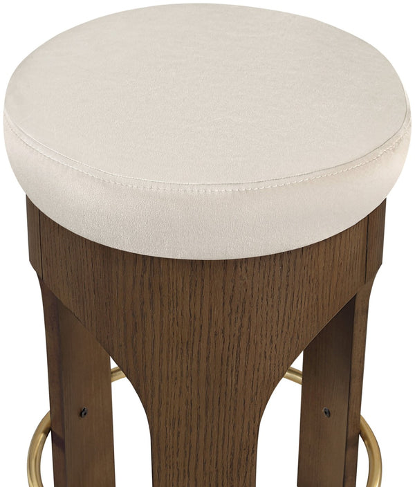 Meridian Furniture Bocceli Art Deco Velvet Counter Stool with Brushed Gold Footrest and Sculpted Wood Frame Cream C 11059Cream-C