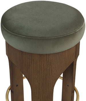 Meridian Furniture Bocceli Art Deco Velvet Counter Stool with Brushed Gold Footrest and Sculpted Wood Frame Green C 11059Green-C