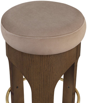 Meridian Furniture Bocceli Art Deco Velvet Counter Stool with Brushed Gold Footrest and Sculpted Wood Frame Taupe C 11059Taupe-C