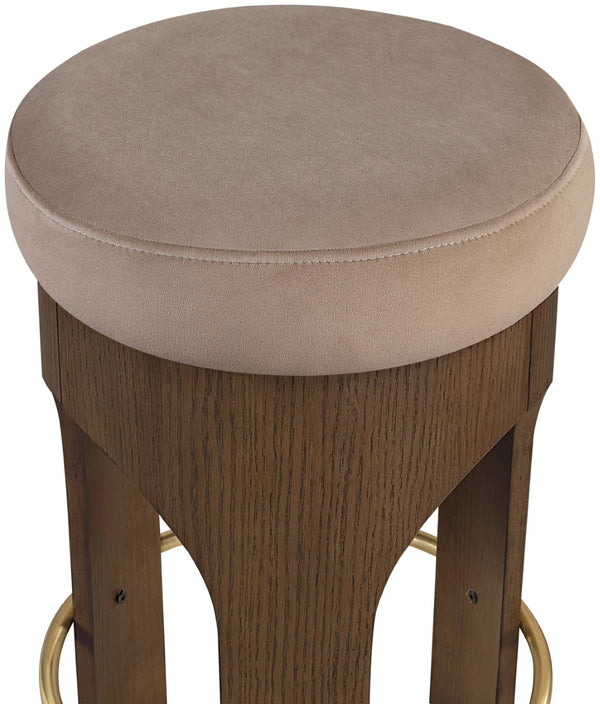 Meridian Furniture Bocceli Art Deco Velvet Counter Stool with Brushed Gold Footrest and Sculpted Wood Frame Taupe C 11059Taupe-C