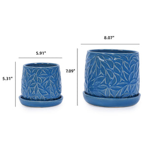 English Elm Set Of 2 Ceramic Flowerpots - 7" Stylish Navy Planters For Modern Home, Garden & Patio Décor W3273P322544-GIGA