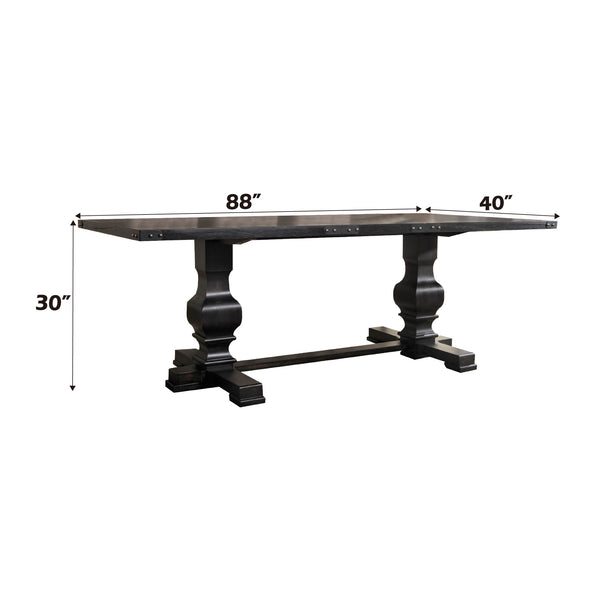 English Elm Morland Vintage Black Trestle Dining Table with 45mm Mindy Veneer Top, Metal Nail Edge, 100lb Limit B2726S00252