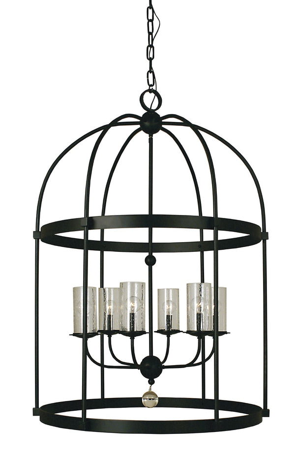 Framburg 6-light Rustic Sphere Chandelier With Seeded Cylinders And Crystal Accents - Handmade In Usa Matte Black Metal 1106 Mblack