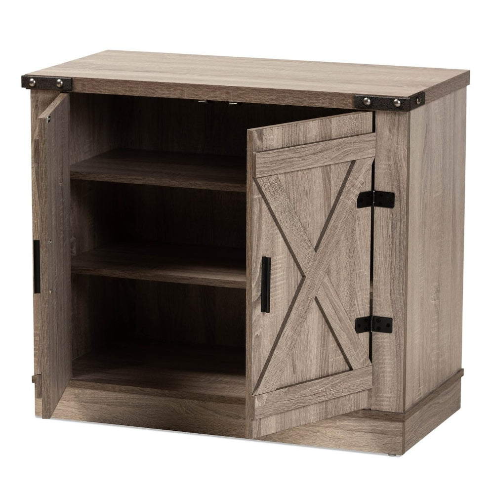 Baxton Studio Baxton Studio Stylish Farmhouse Oak Brown Shoe Storage Cabinet with Adjustable Shelves & Top Surface SC910041-2-Oak-Shoe Cabinet