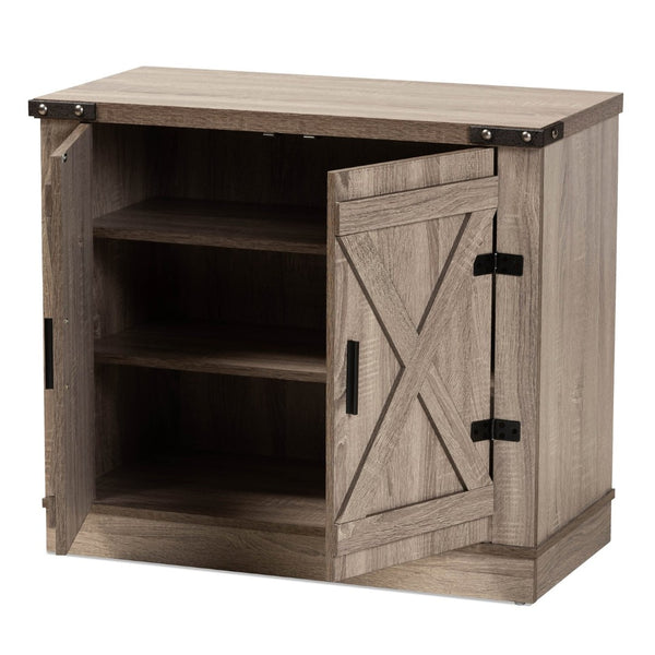 Baxton Studio Baxton Studio Stylish Farmhouse Oak Brown Shoe Storage Cabinet with Adjustable Shelves & Top Surface SC910041-2-Oak-Shoe Cabinet