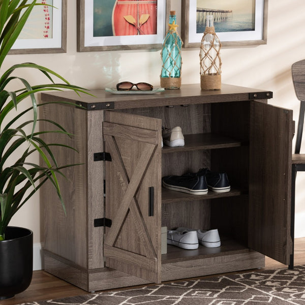 Baxton Studio Baxton Studio Stylish Farmhouse Oak Brown Shoe Storage Cabinet with Adjustable Shelves & Top Surface SC910041-2-Oak-Shoe Cabinet