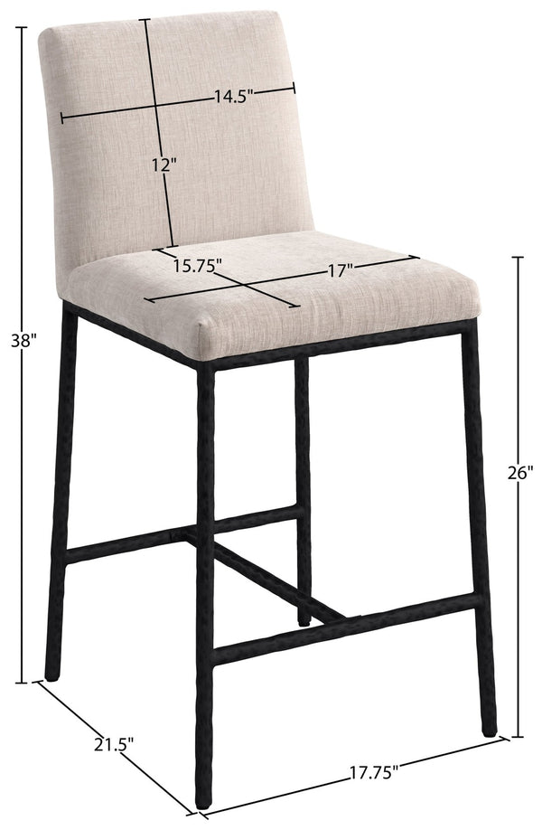 Meridian Furniture Reeves Plush Chenille Upholstered Counter Stool with Iron Frame for Kitchen Islands and Bars Beige Style 1 11060Beige-C