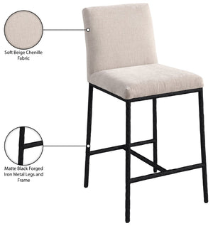 Meridian Furniture Reeves Plush Chenille Upholstered Counter Stool with Iron Frame for Kitchen Islands and Bars Beige Style 1 11060Beige-C