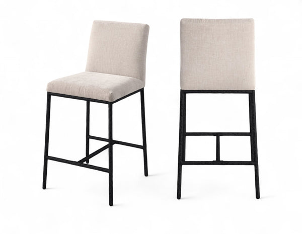 Meridian Furniture Reeves Plush Chenille Upholstered Counter Stool with Iron Frame for Kitchen Islands and Bars Beige Style 1 11060Beige-C