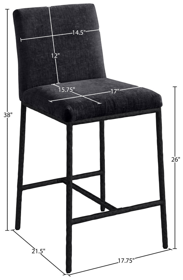 Meridian Furniture Reeves Plush Chenille Upholstered Counter Stool with Iron Frame for Kitchen Islands and Bars Black Style 1 11060Black-C