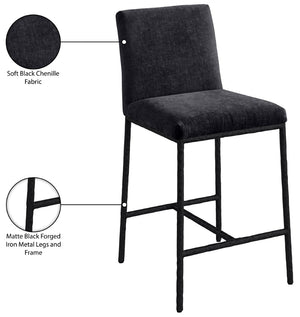 Meridian Furniture Reeves Plush Chenille Upholstered Counter Stool with Iron Frame for Kitchen Islands and Bars Black Style 1 11060Black-C