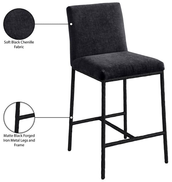 Meridian Furniture Reeves Plush Chenille Upholstered Counter Stool with Iron Frame for Kitchen Islands and Bars Black Style 1 11060Black-C