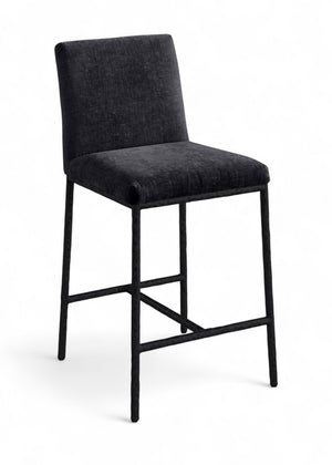 Meridian Furniture Reeves Plush Chenille Upholstered Counter Stool with Iron Frame for Kitchen Islands and Bars Black Style 1 11060Black-C