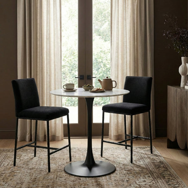 Meridian Furniture Reeves Plush Chenille Upholstered Counter Stool with Iron Frame for Kitchen Islands and Bars Black Style 1 11060Black-C