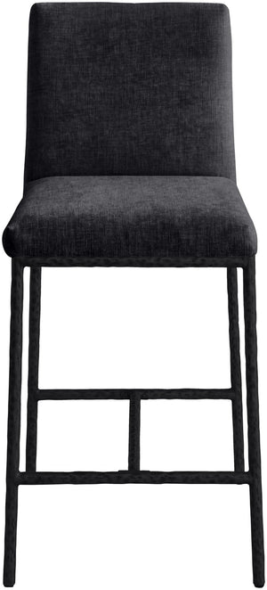 Meridian Furniture Reeves Plush Chenille Upholstered Counter Stool with Iron Frame for Kitchen Islands and Bars Black Style 1 11060Black-C