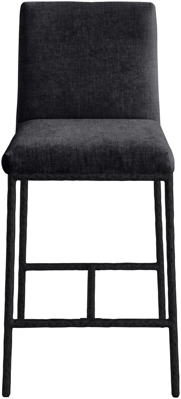 Meridian Furniture Reeves Plush Chenille Upholstered Counter Stool with Iron Frame for Kitchen Islands and Bars Black Style 1 11060Black-C