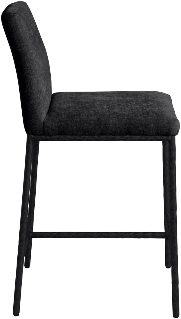 Meridian Furniture Reeves Plush Chenille Upholstered Counter Stool with Iron Frame for Kitchen Islands and Bars Black Style 1 11060Black-C