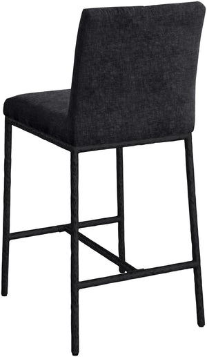 Meridian Furniture Reeves Plush Chenille Upholstered Counter Stool with Iron Frame for Kitchen Islands and Bars Black Style 1 11060Black-C