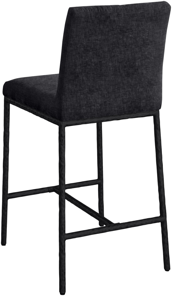 Meridian Furniture Reeves Plush Chenille Upholstered Counter Stool with Iron Frame for Kitchen Islands and Bars Black Style 1 11060Black-C